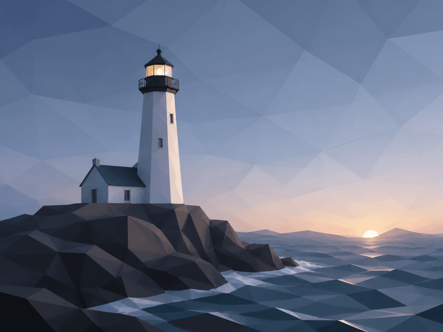 A coastal lighthouse rendered in low-poly 3D style