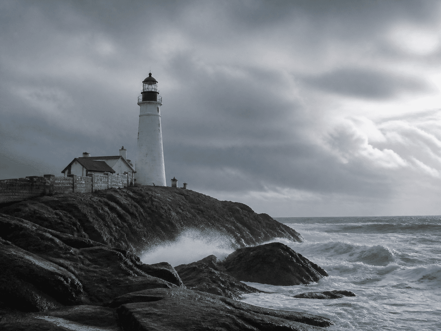 A coastal lighthouse rendered in photorealism style
