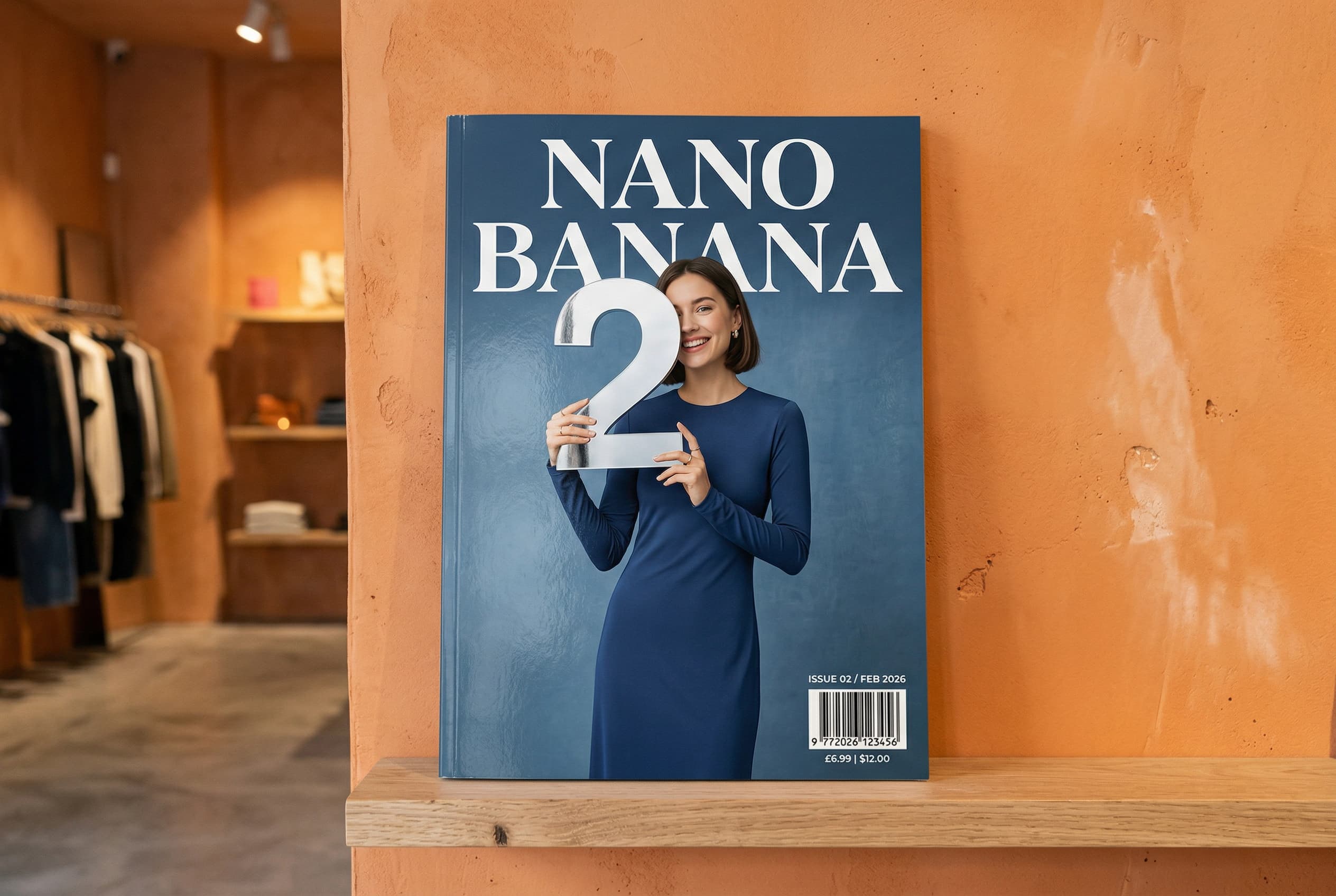 Official Nano Banana 2 output showing a realistic magazine cover with large, correctly rendered Nano Banana 2 typography