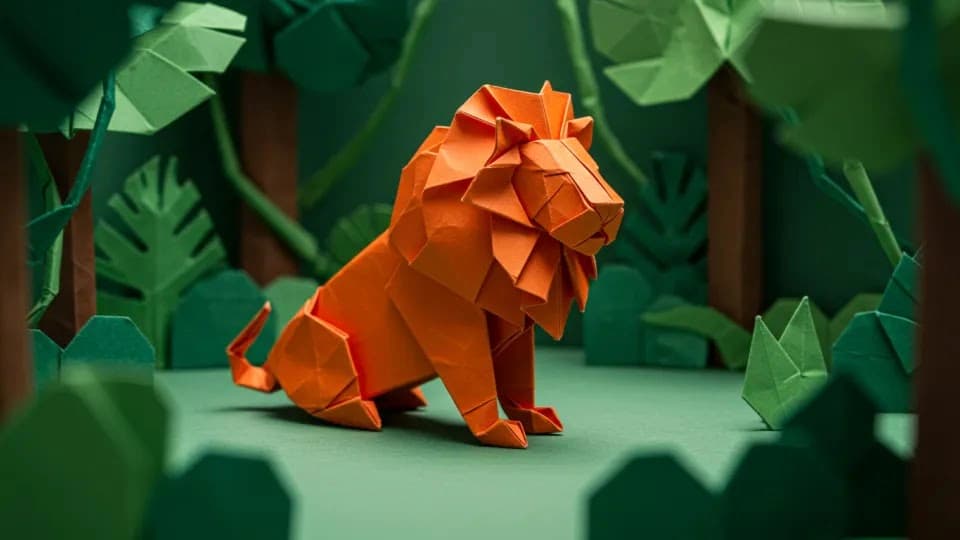 Orange origami lion used as a style reference in Google's official Veo 3.1 demonstration