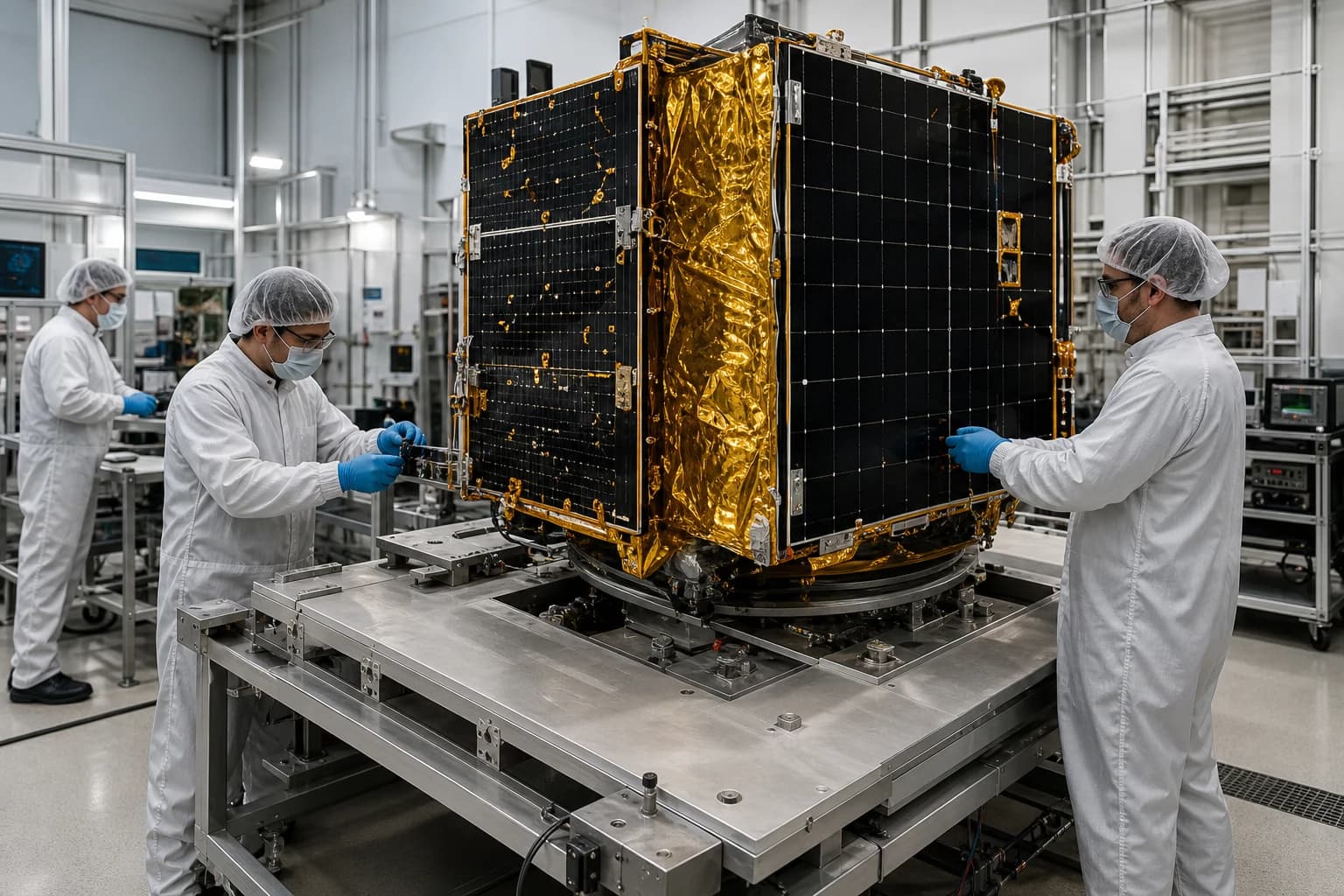 Kestrel-01 heliophysics satellite during clean-room integration