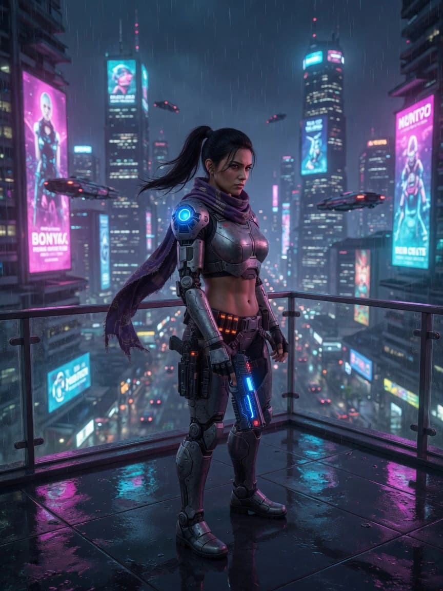 Nyra in a futuristic city