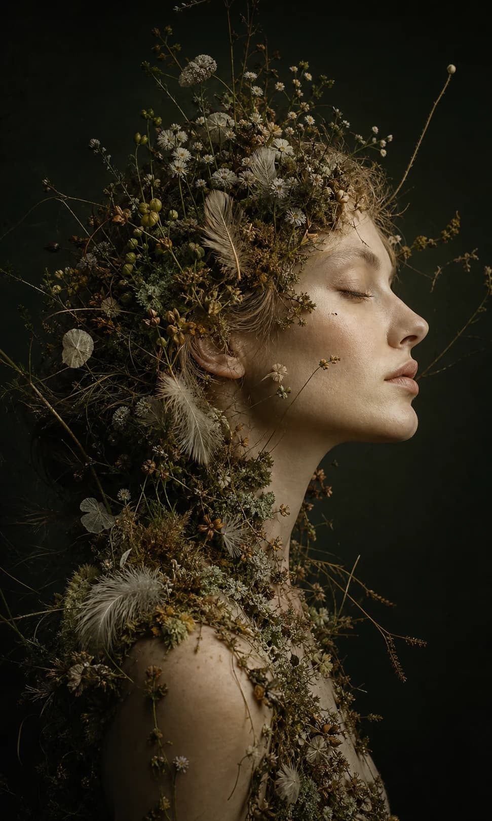 Surreal botanical beauty portrait