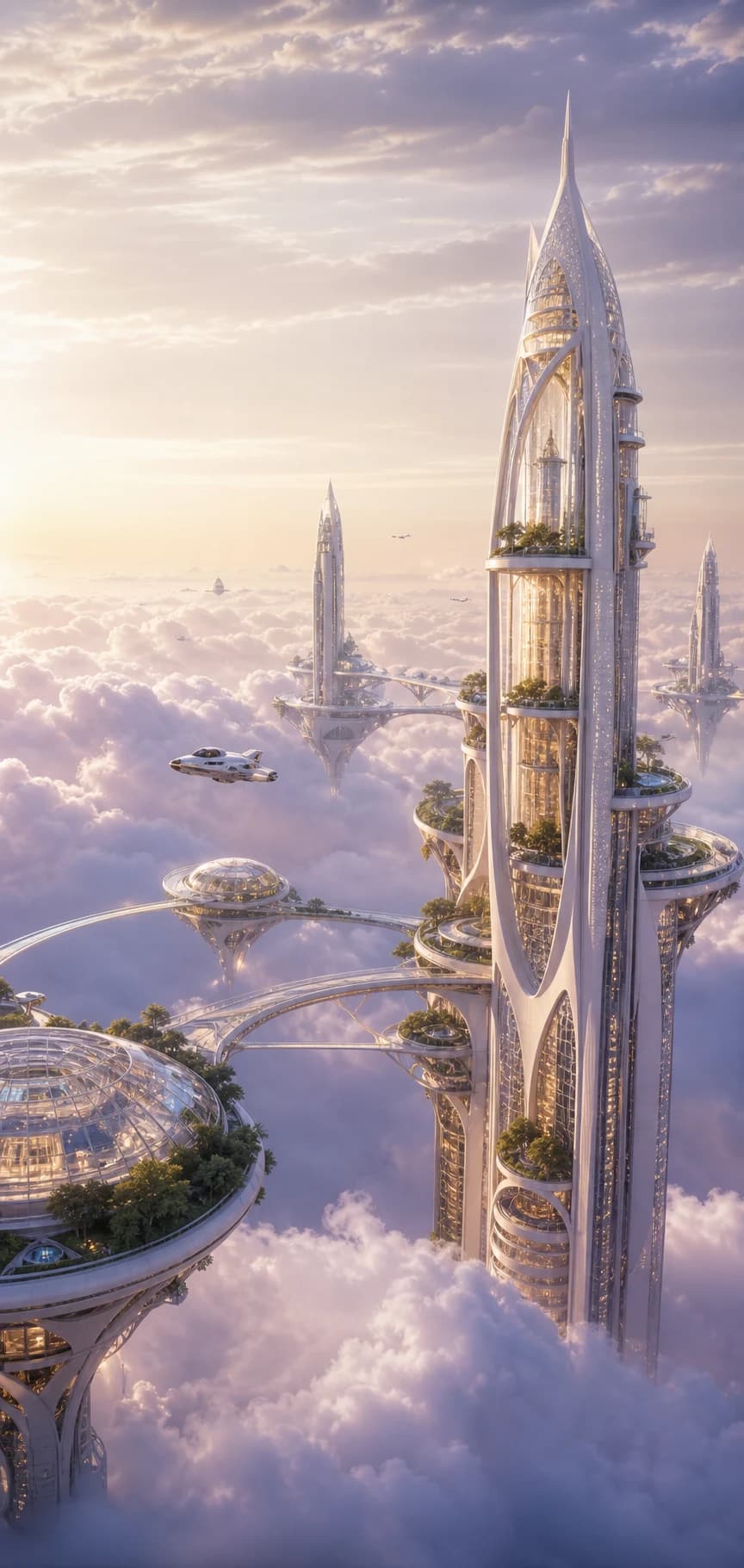Pearlescent city floating above the clouds