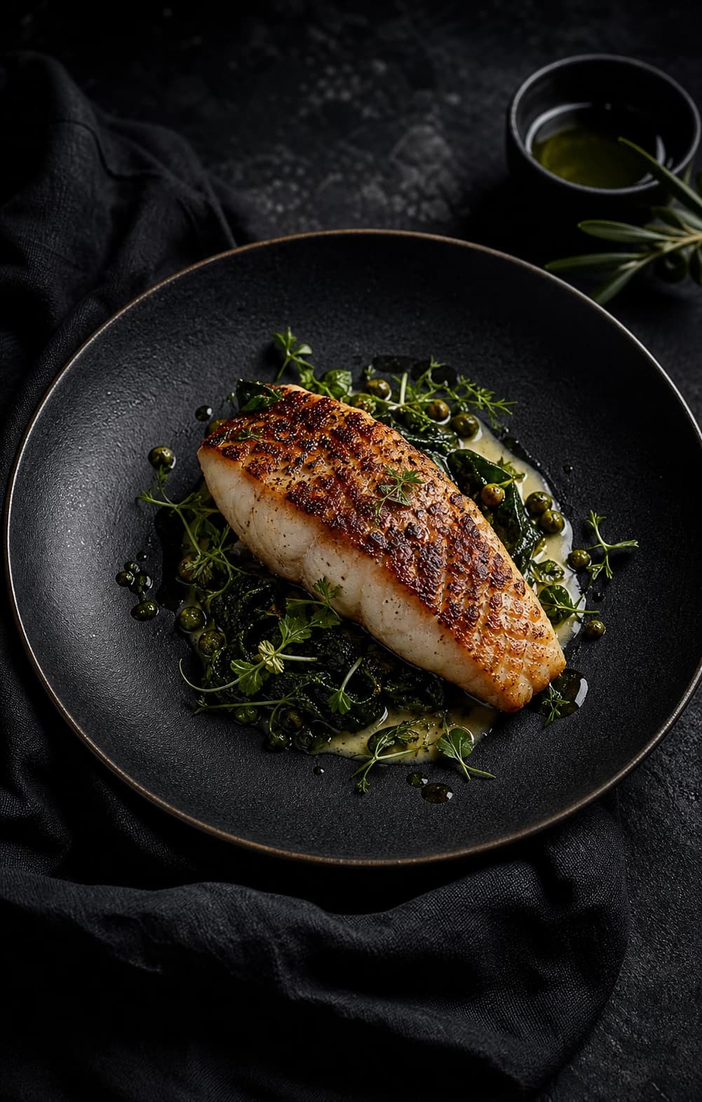 Editorial plated dish on a dark table