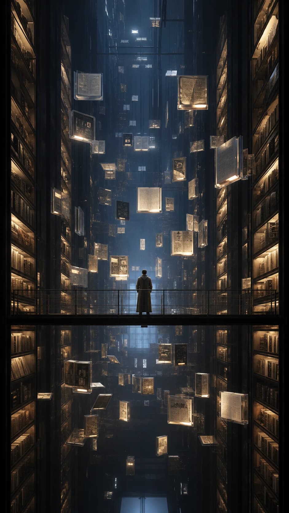 Levitating archive of illuminated books