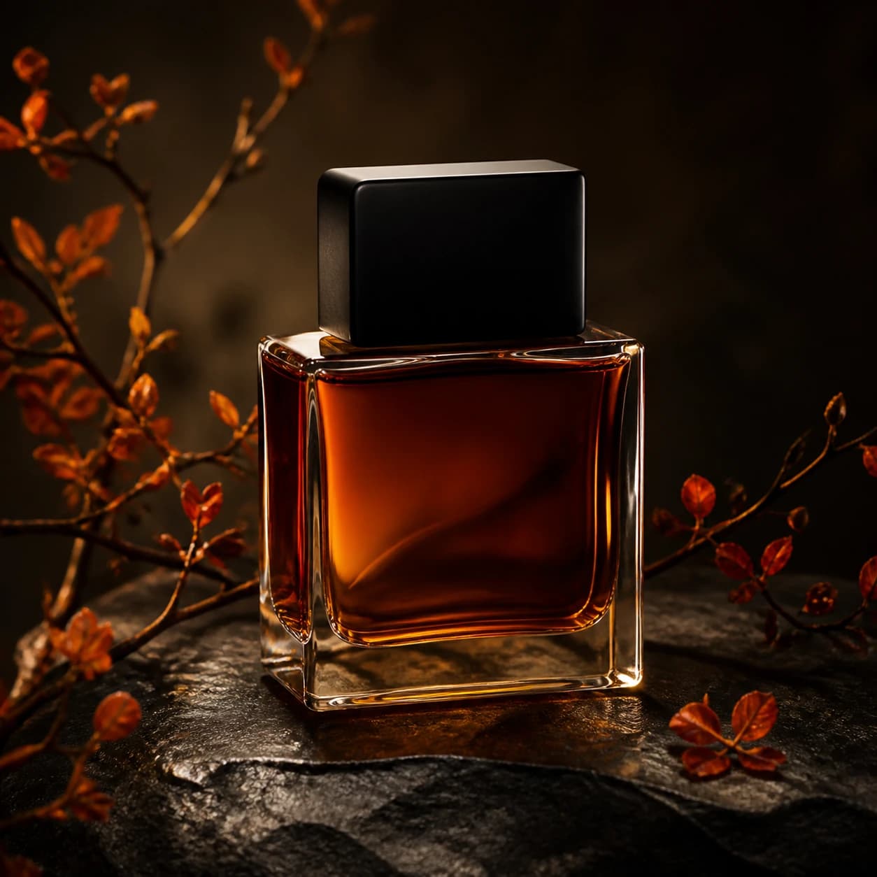 Amber perfume bottle with delicate branches