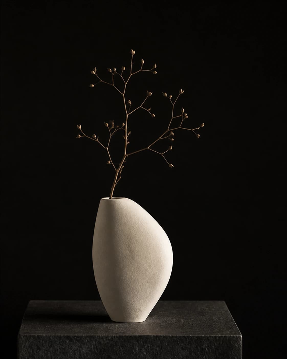 Sculptural ceramic vase and delicate branch