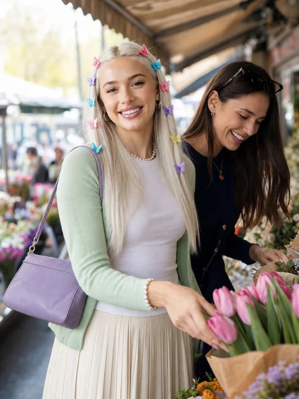Chloe shopping at a flower market
