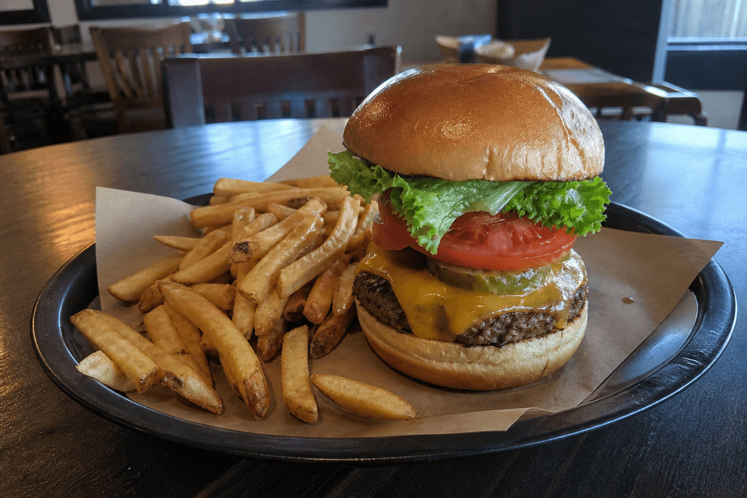 Unedited source photo of cheeseburger and fries