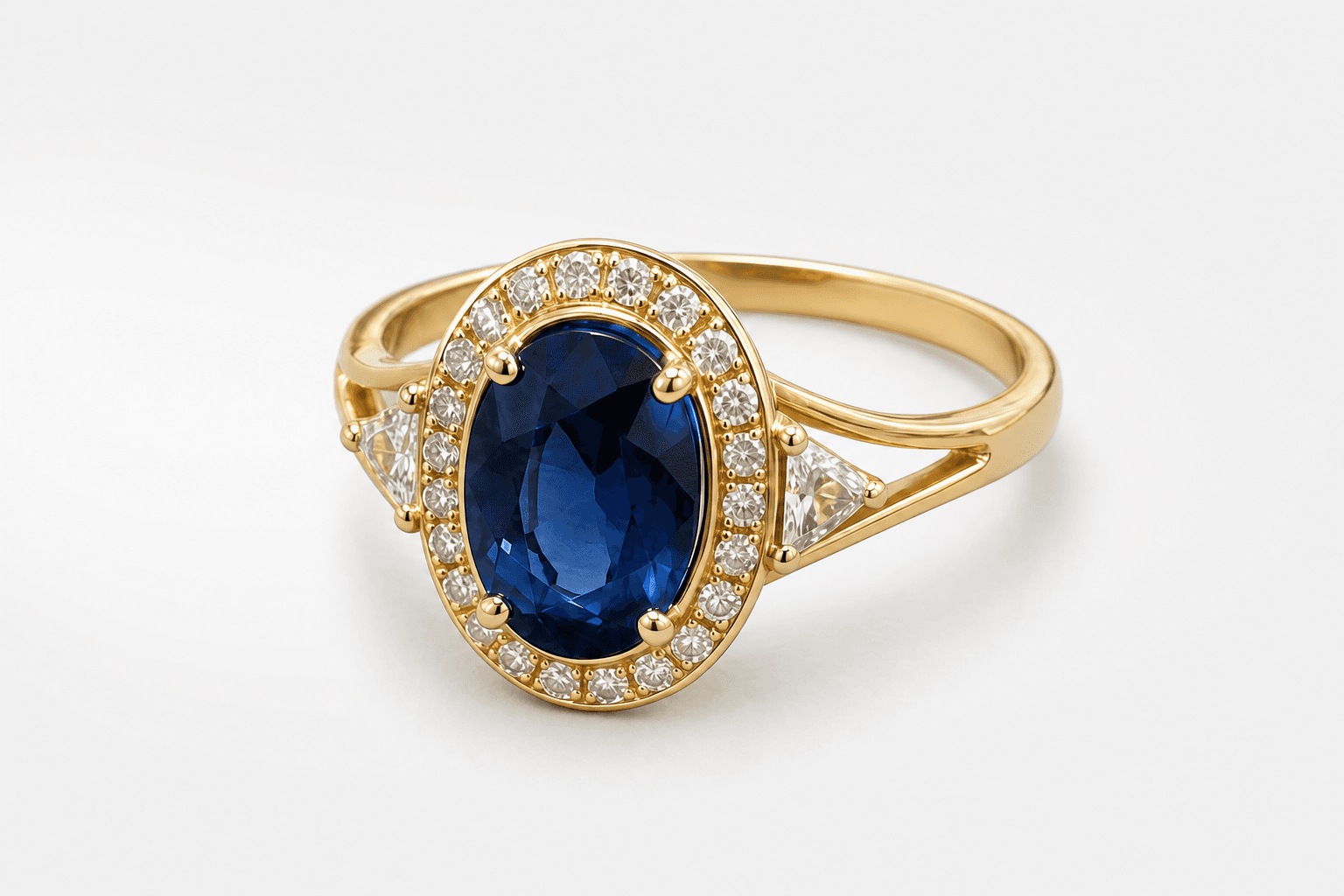 Clean catalog result featuring a yellow-gold sapphire ring