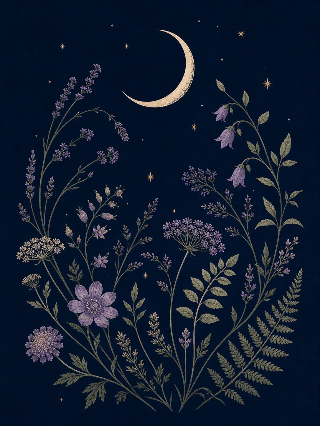 Moon and wildflower artwork from the same visual collection