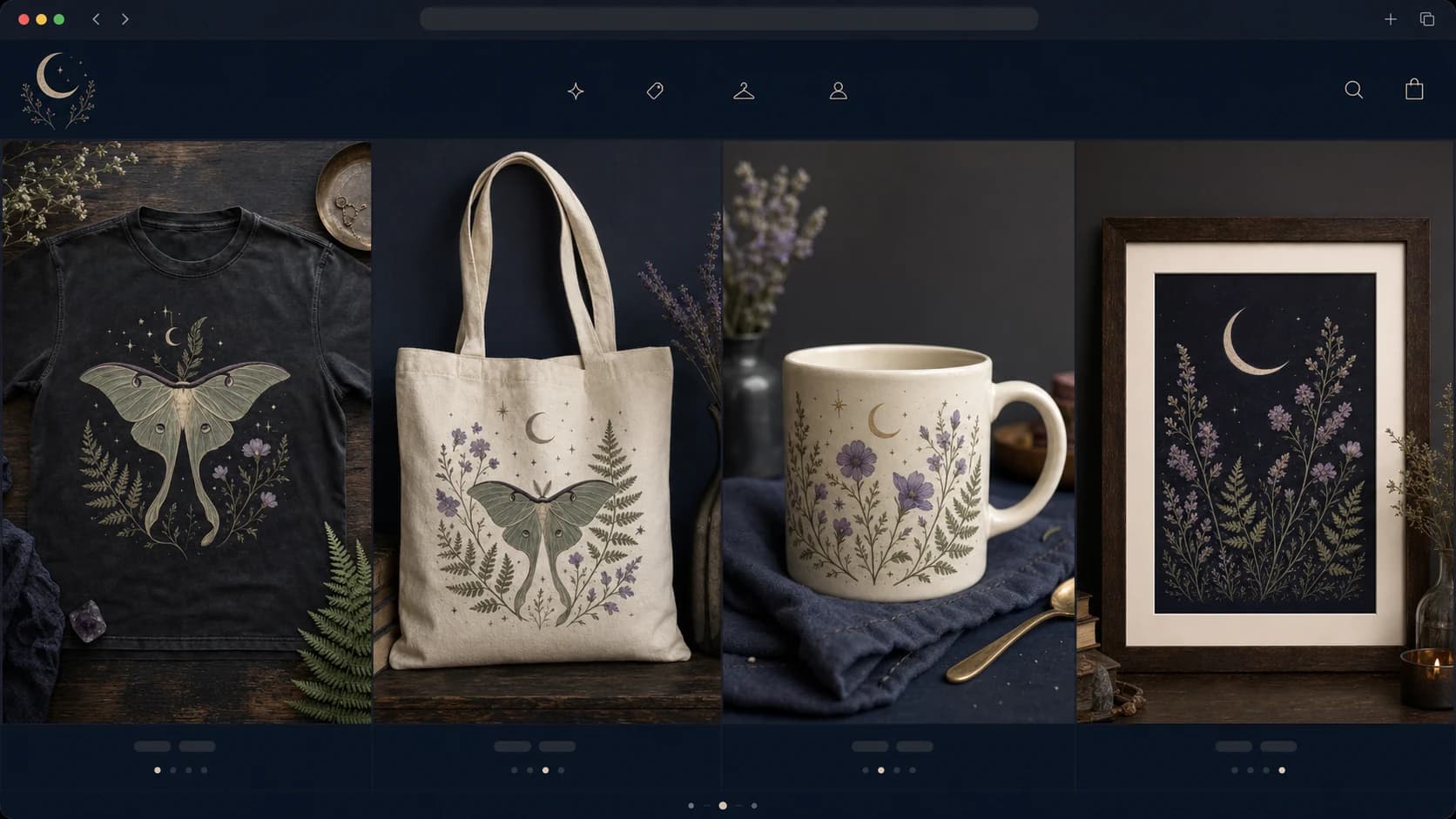 Finished print-on-demand collection presented in an online store