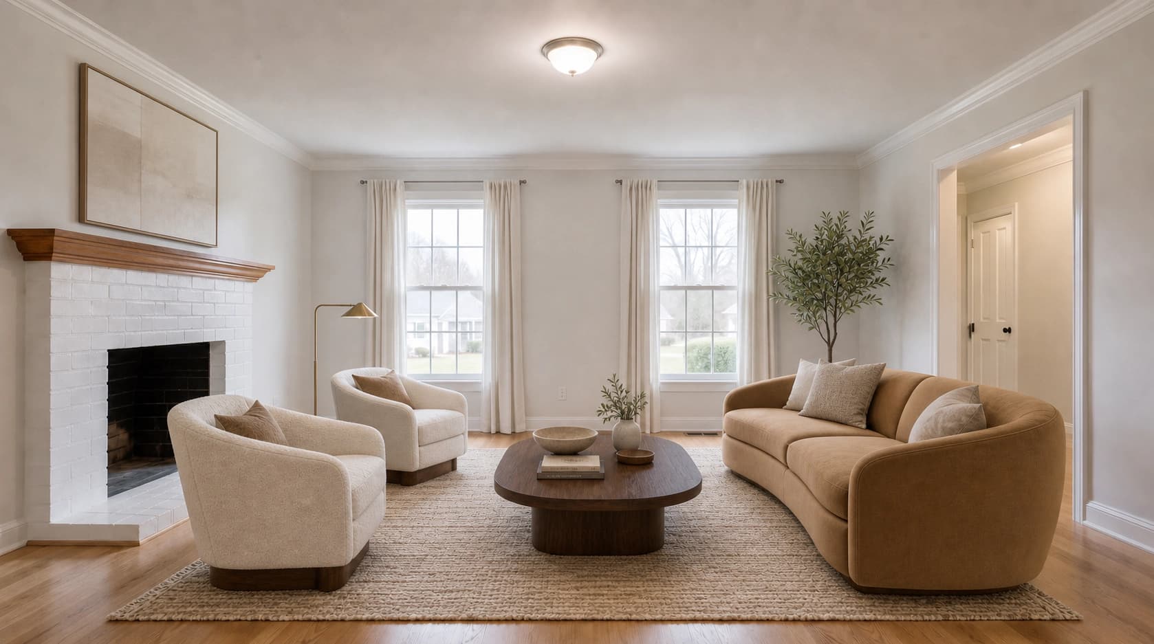 Warm luxury virtual staging of the same living room