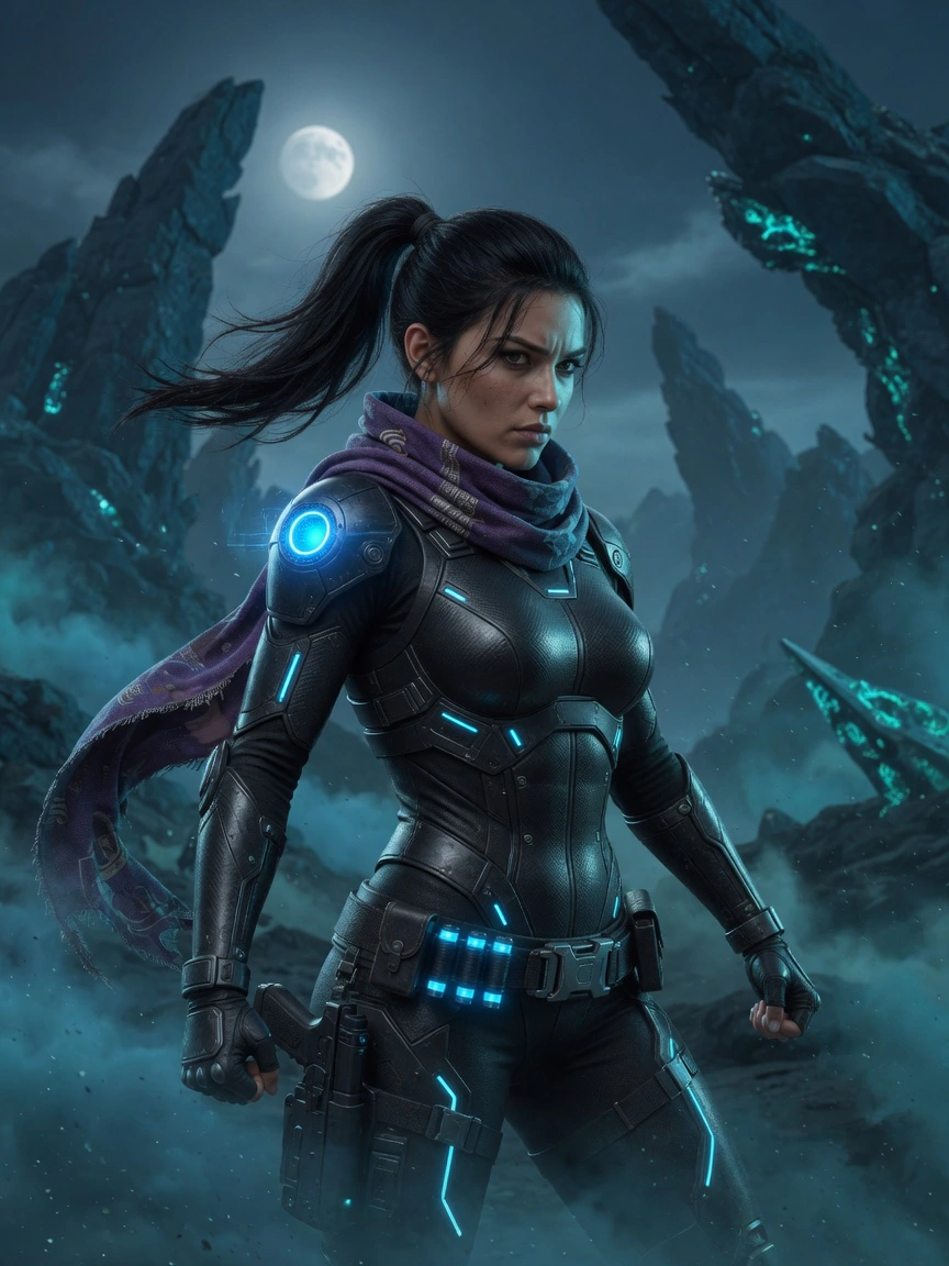 Nyra in black stealth infiltration armor